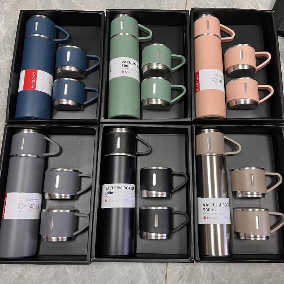 Set de Regalo: Termo de Acero Inoxidable 500ml + Tazas | Colores Mate
